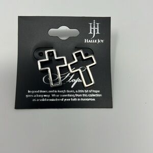 Halle Joy Graceful Earrings Ox Silver Cross | NWT